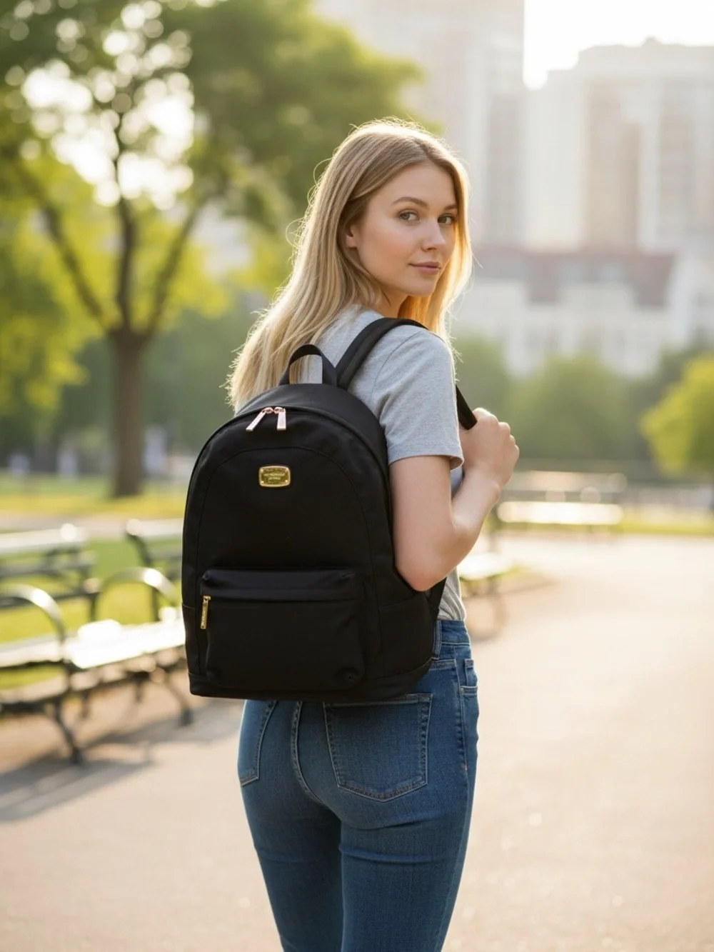 Michael Kors Black Nylon Backpack with Gold Hardware